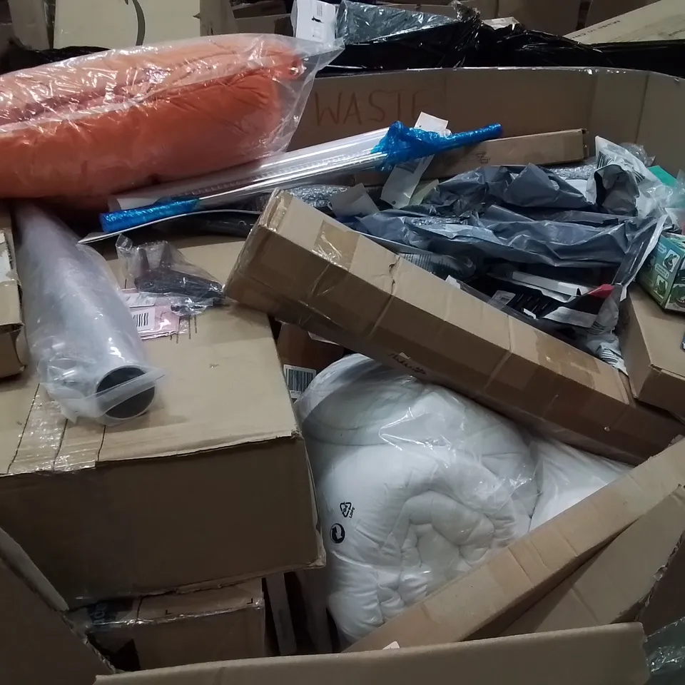 PALLET CONTAINING ASSORTED HOUSEHOLD PRODUCTS INCLUDING LOGITECH CORDED KEYBOARD, KEY LIGHT, SOFT CLOSE SEAT, PHONE CASES, CONTOUR RULER & SAFETY GATE