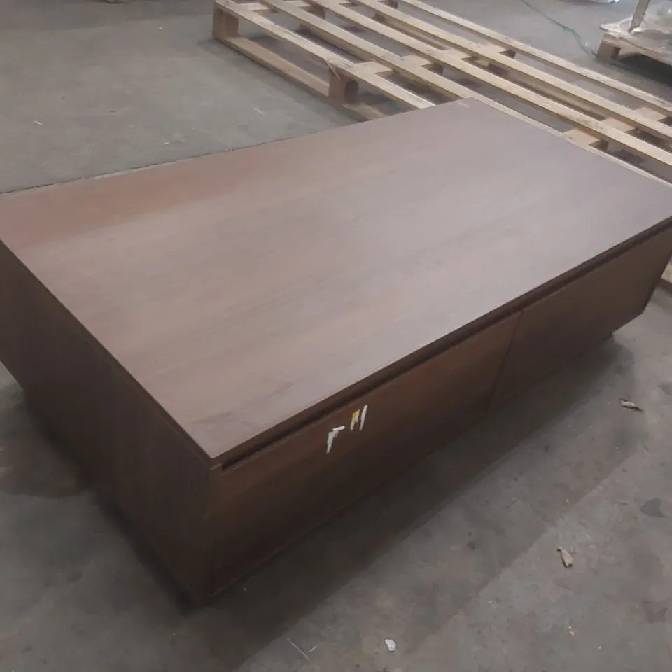 MID-CENTURY 120 CM WALNUT RECTANGULAR COFFEE TABLE WITH 4 DRAWERS, STORAGE & DURABLE SURFACE