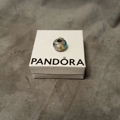 PANDORA CHARM BEAD – GRADIENT BLUE/GREEN ENAMEL WITH SILVER CORE, ON PANDORA PRESENTATION BOX