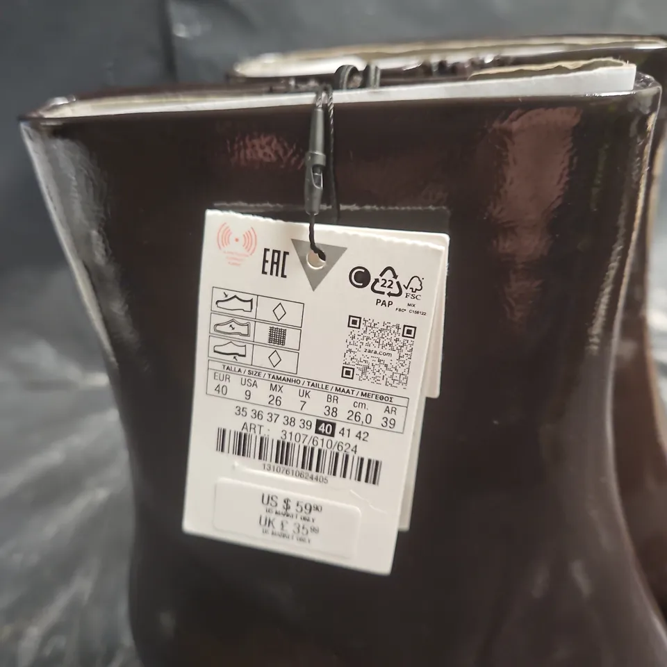 BROWN PATENT LEATHER ANKLE BOOTS – UK 7 (US 9) ZARA