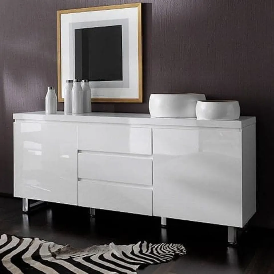 BOXED SYDNEY 2-DOOR LARGE SIDEBOARD IN HIGH GLOSS WHITE - (2 BOXES)