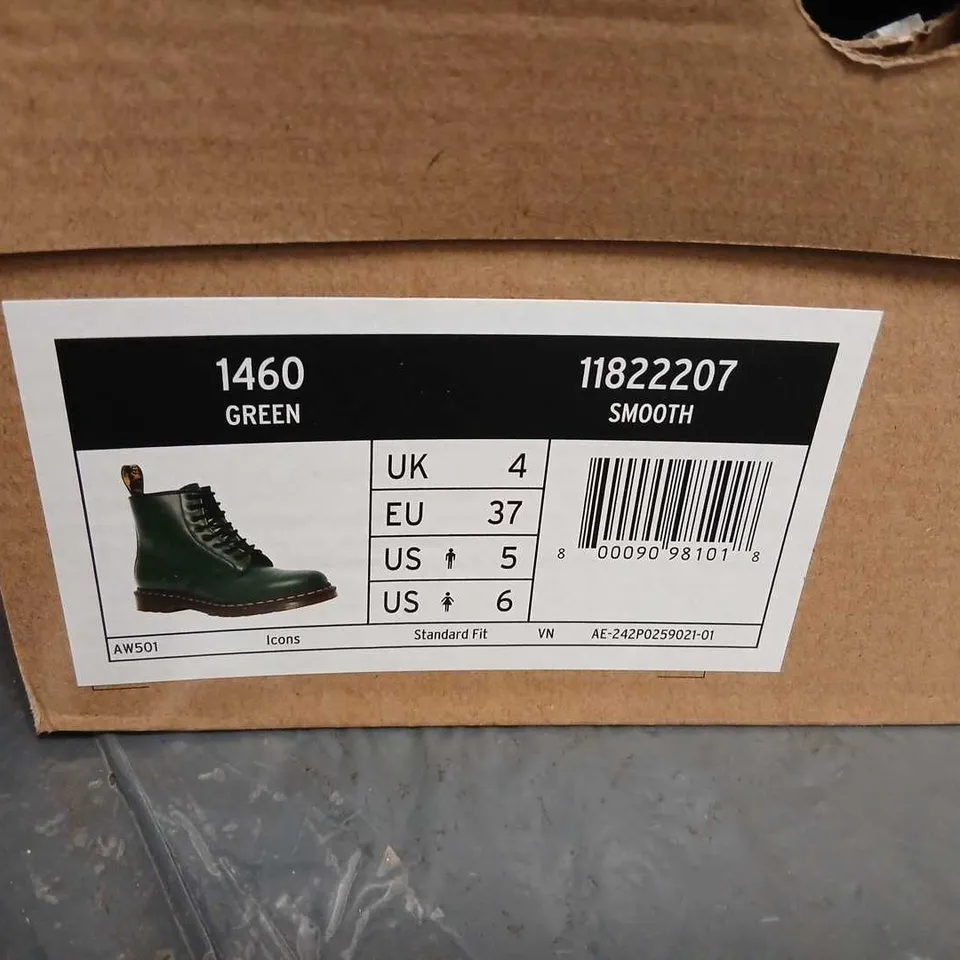 DR. MARTENS 1460 GREEN SMOOTH LEATHER BOOTS, UK4 (EU37)