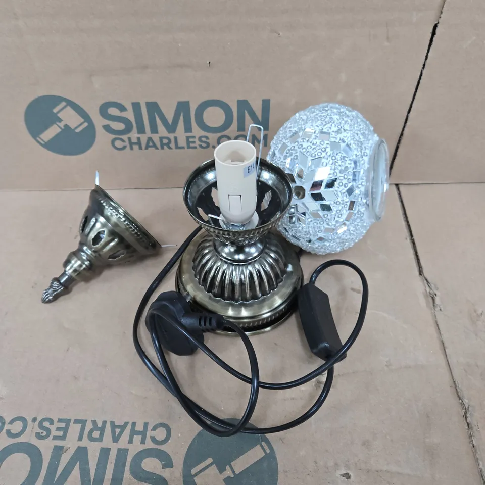 HANDMADE MOSAIC LAMP – BRASS-FINISH BASE WITH GLASS MOSAIC SHADE