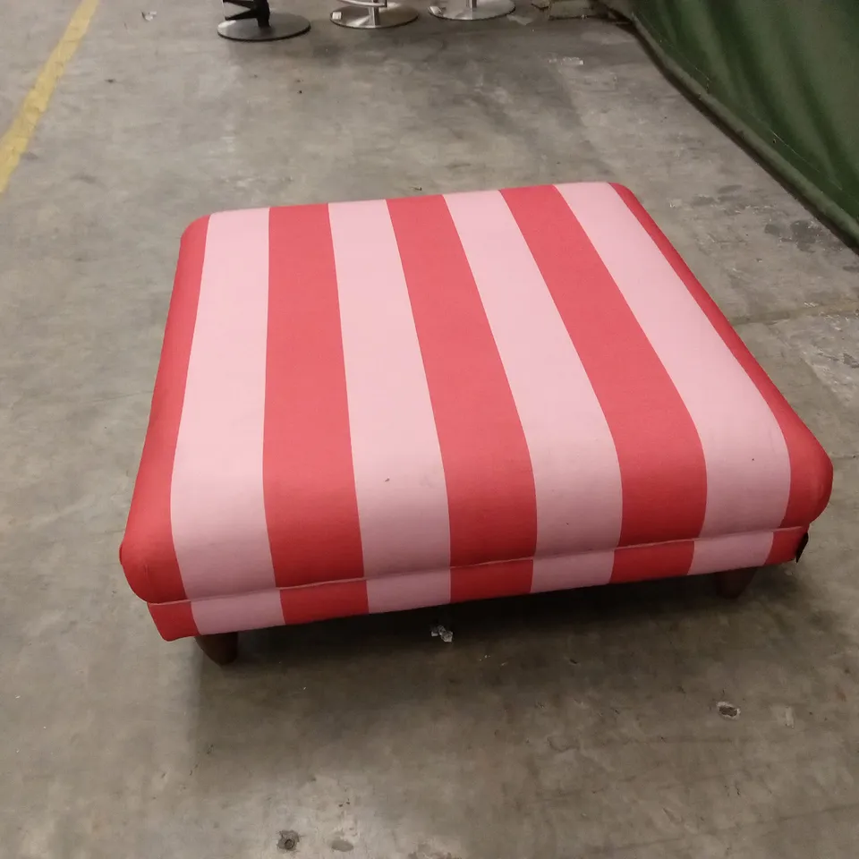 LARGE PINK STRIPE FABRIC FOOTSTOOL