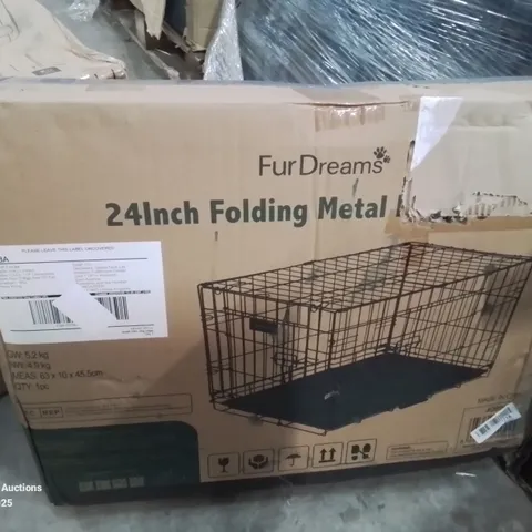 BOXED 24INCH FOLDING METAL DOG CAGE