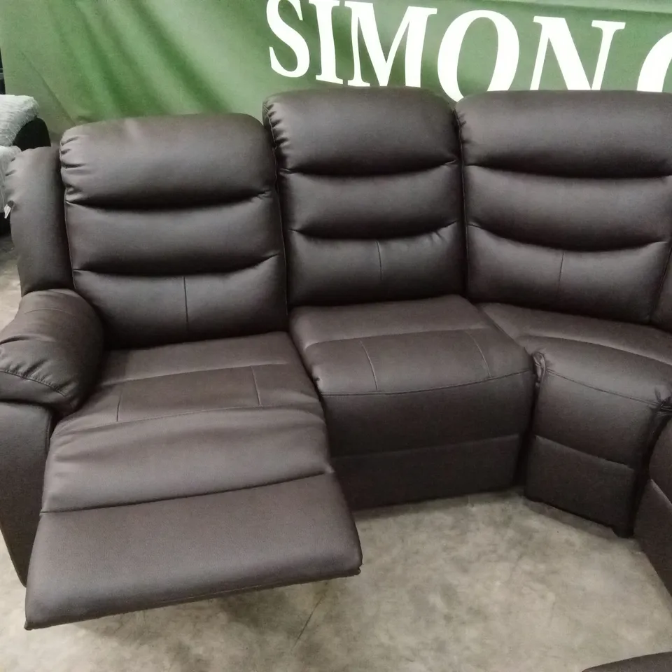 ROTHBURY LUXURY FAUX LEATHER HIGH BACK MANUAL RECLINER CORNER GROUP SOFA - CHOCOLATE RRP £1599