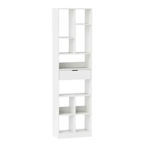 BOXED COSTWAY 180CM TALL BOOKCASE WITH DRAWER AND 10 OPEN CUBES-WHITE