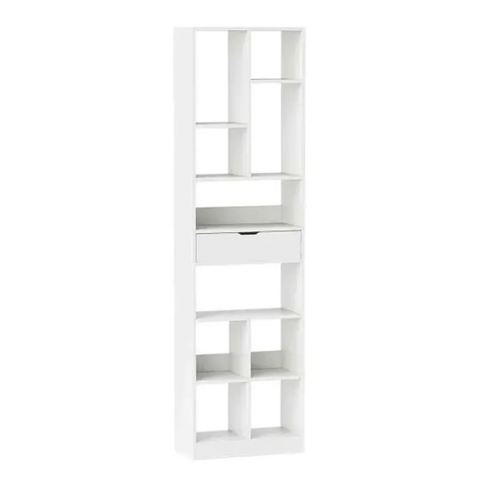 BOXED COSTWAY 180CM TALL BOOKCASE WITH DRAWER AND 10 OPEN CUBES-WHITE