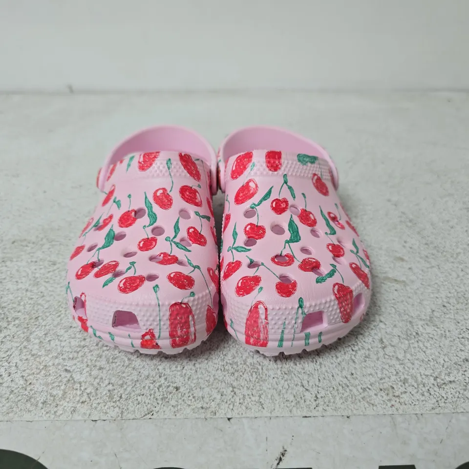 PAIR OF CROCS KIDS' CLOGS – PINK CHERRY PATTERN - SIZE C12