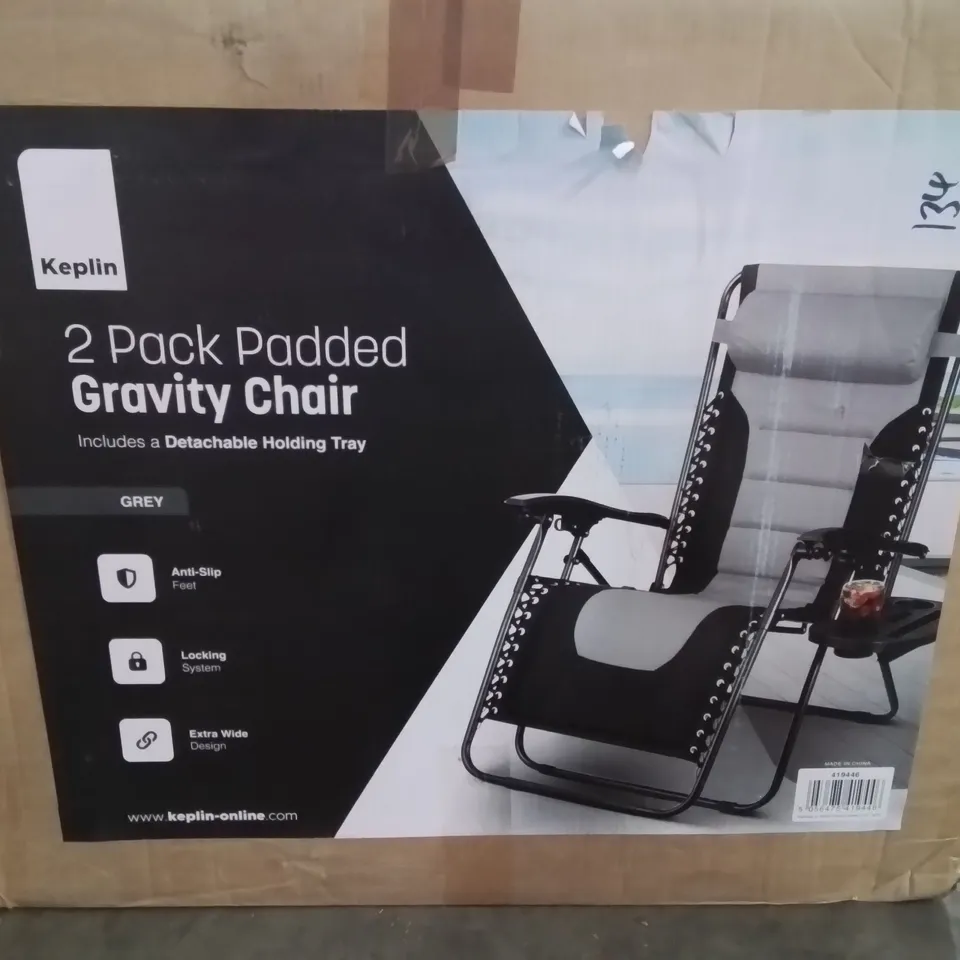 BOXED KEPLIN 2 PACK OF PADDED GRAVITY CHAIRS -GREY-
