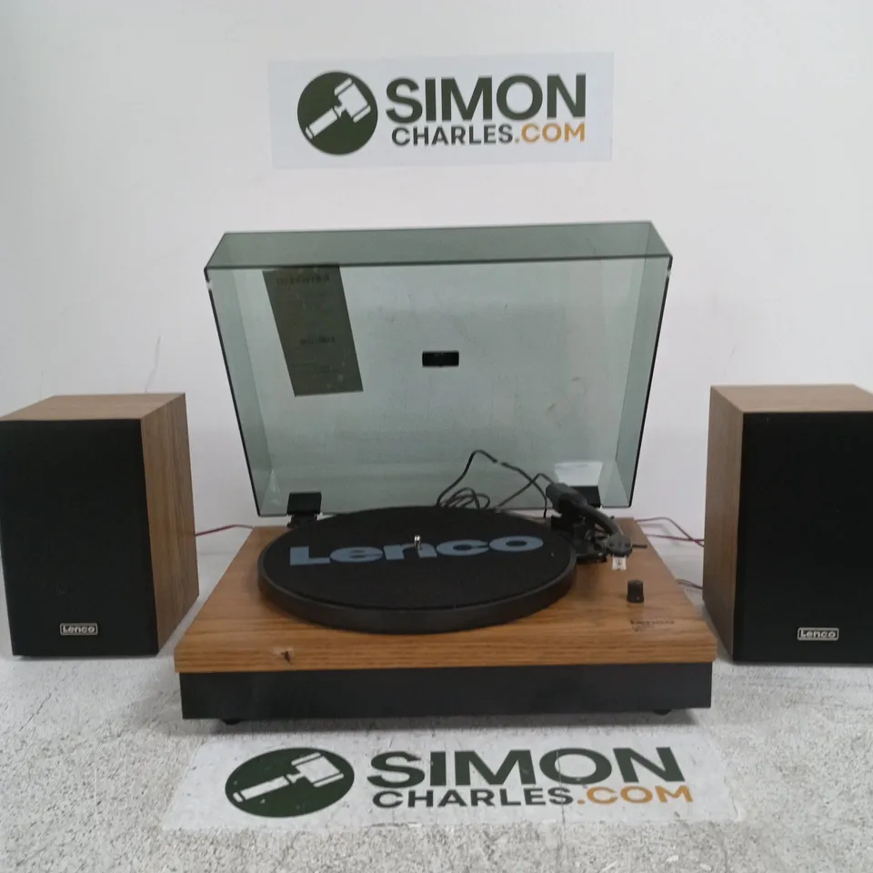 LENCO LS-300 TURNTABLE WITH WOODEN PLINTH AND TWO SPEAKERS