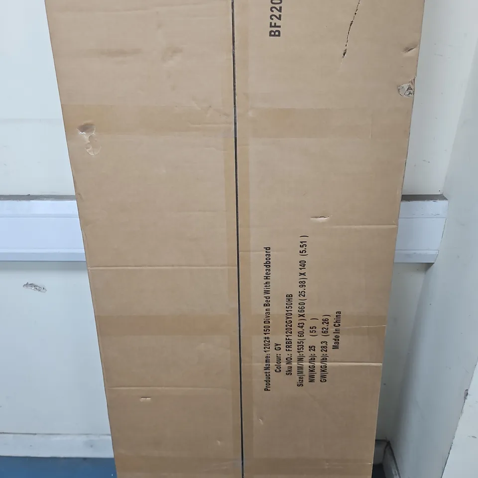 BOXED DIVAN BED WITH HEADBOARD – GREY – 1535X660X140 MM - COLLECTION ONLY
