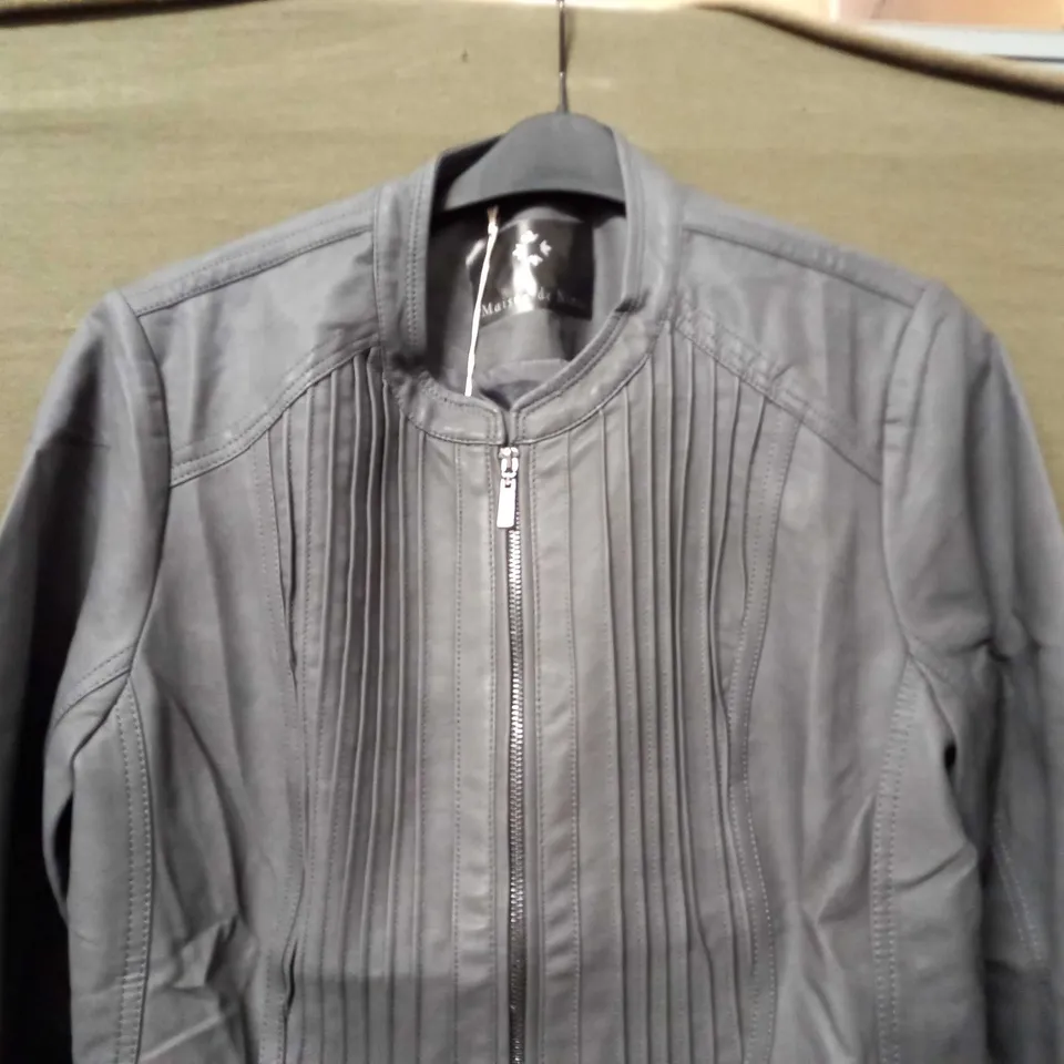 MAISON DE NIMES FAUX GREY LEATHER JACKET - UK 18