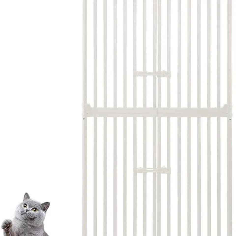 BOXED UNIPAWS EXTRA HIGH CAT GATE 190 CM WITH CAT DOOR & DOOR LOCK, NARROW BAR SPACING, HEIGHT ADJUSTABLE 190-250 CM, CLAMP FIXING NO DRILLING REQUIRED, FOR INDOOR USE, WHITE