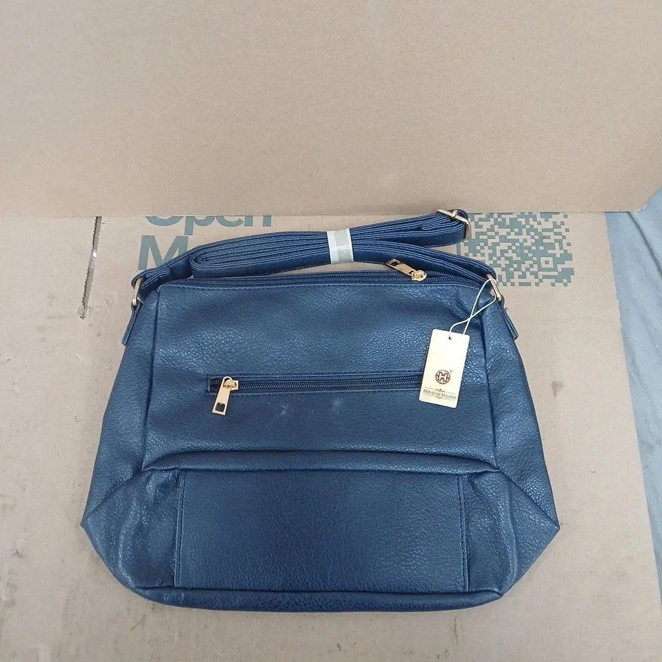 HOUSE OF MILANO BLUE PEBBLED LEATHER HANDBAG WITH GOLD HARDWARE RRP £49.99