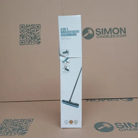 2 IN 1 BROOM WITH SQUEEGEE FOR TILE/HARDWOOD/CARPET BOXED
