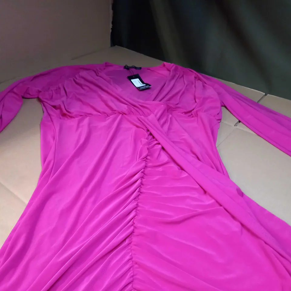 BOOHOO PLUS PINK SLINKY PLUNGE DRAPE MINI DRESS - SIZE 22