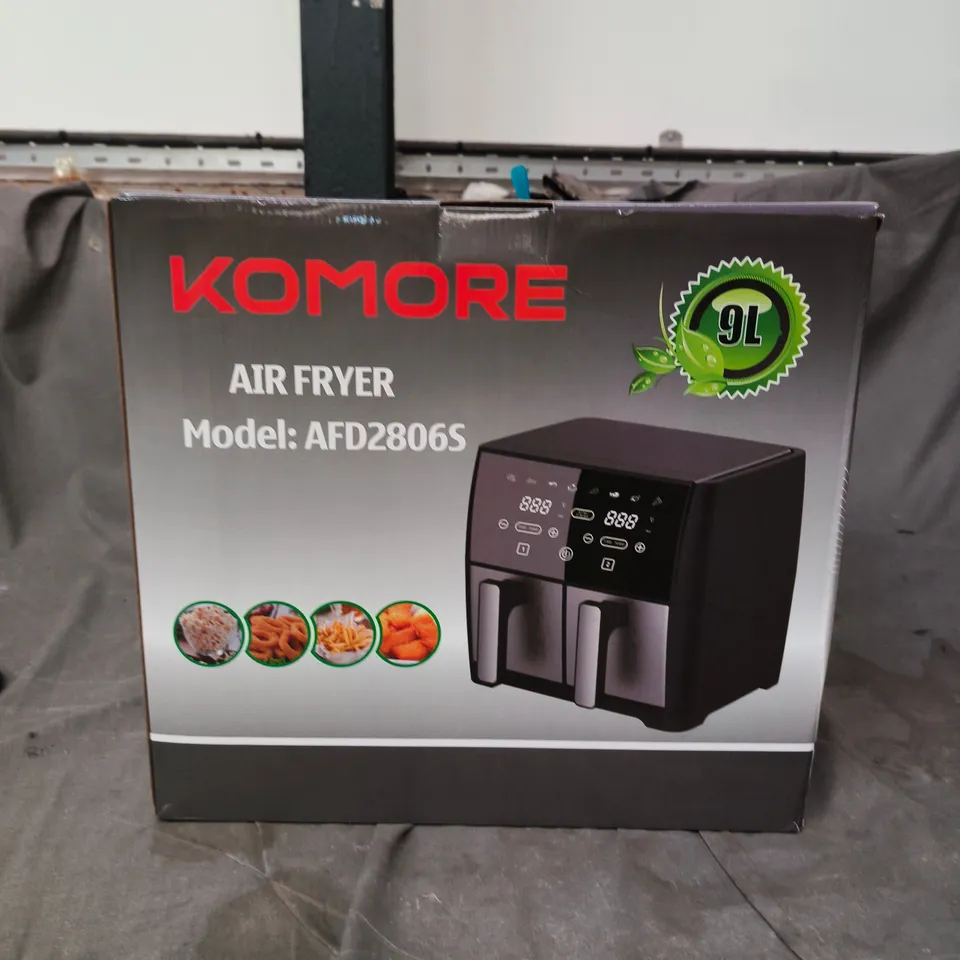 KOMORE AIR FRYER AFD2806S – 9L DUAL BASKET, BOXED 