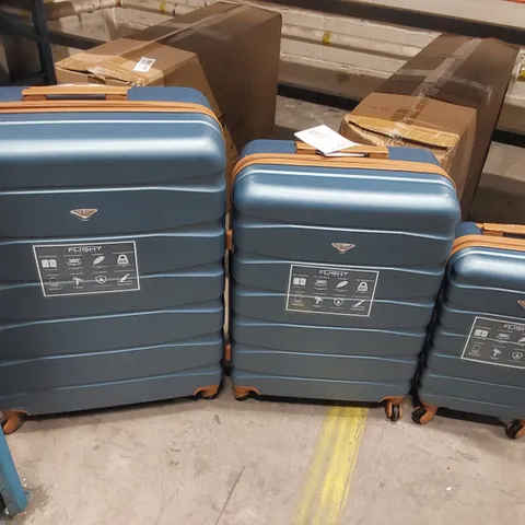 FLIGHT KNIGHT SET OF 3 HARD SHELL LOCKING SUITCASES - BLUE