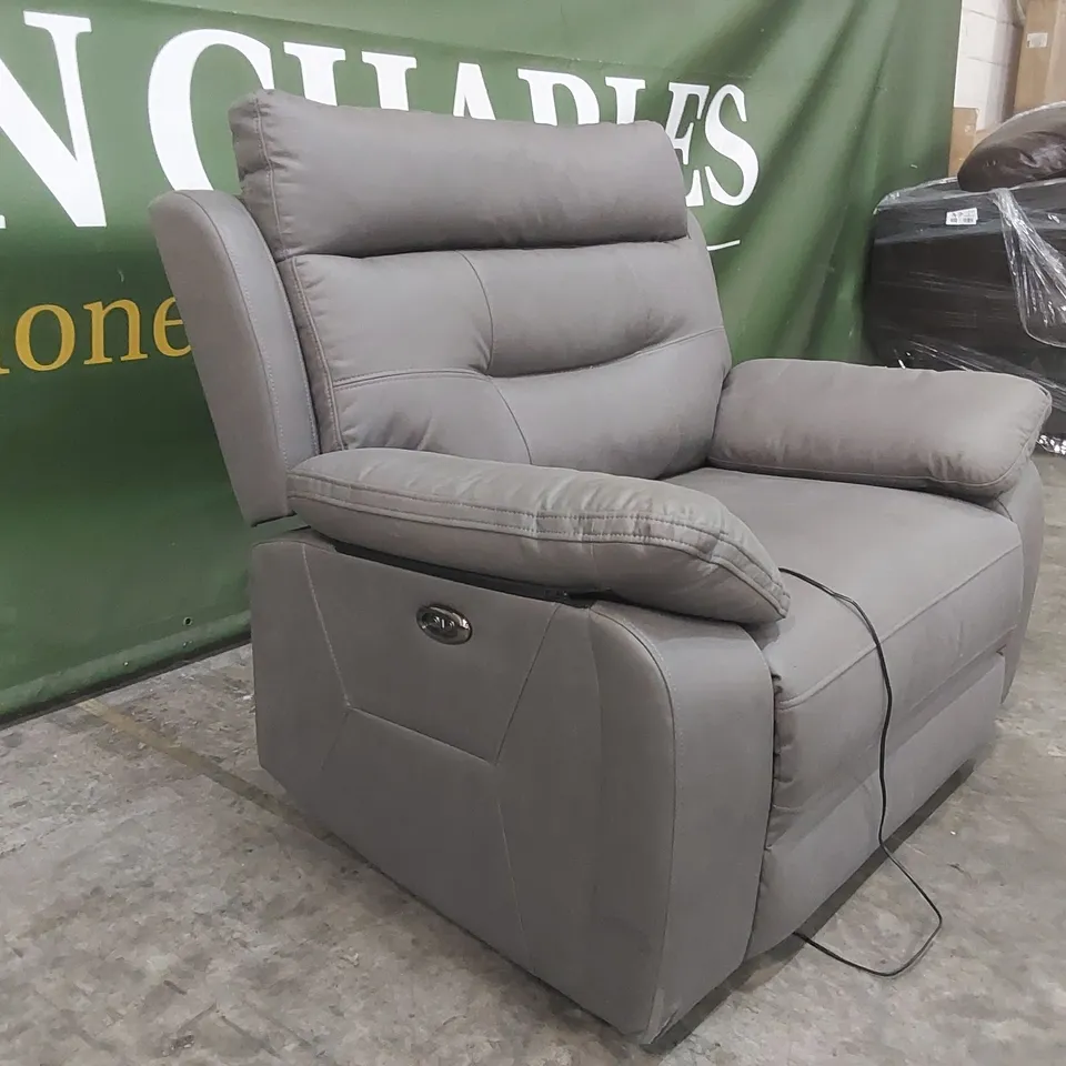 QUALITY DESIGNER ROMAN PISA GREY FABRIC UPHOLSTERED ELECTRIC RECLINER