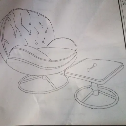 BOXED UPHOLSTERED SWIVEL ARMCHAIR WITH FOOTSTOOL - BROWN FABRIC