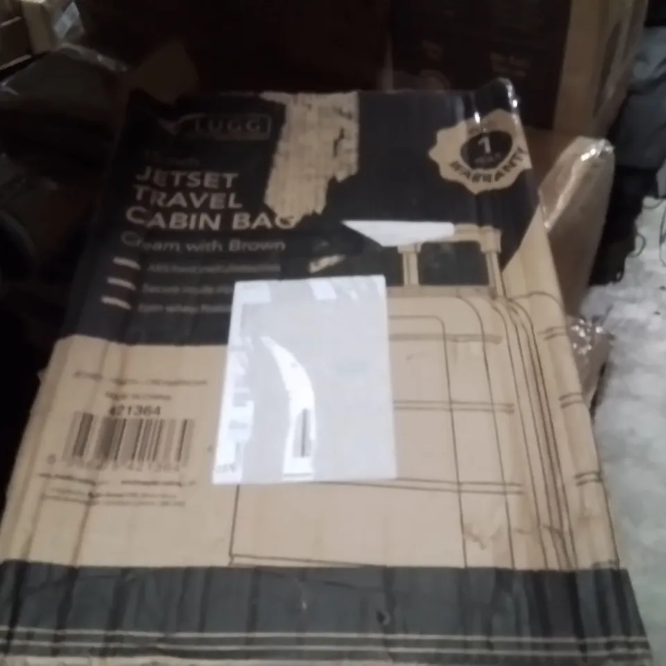 BOXED LUGG 15INCH JETSET TRAVEL CABIN BAG CREAM WITH BROWN