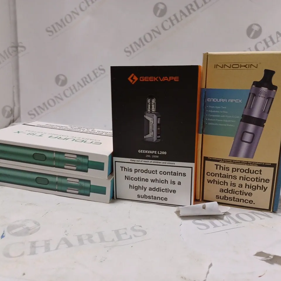 APPROXIMATELY 20 BOXED E-CIGARETTES TO INCLUDE GEEK VAPE L200  , INNOKIN ENDURA T18 - X , INNOKIN APEX , ETC 