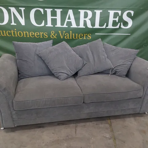 DESIGNER THREE SEATER SOFA WITH SCATTER CUSHIONS GREY FABRIC