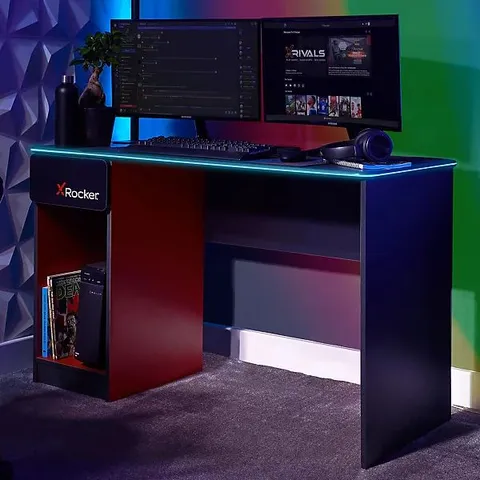 BOXED X ROCKER CARBON-TEK 120CM LED GAMING DESK WITH WIRELESS CHARGING - GREY / RED RGB (1 BOX)