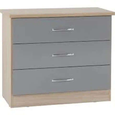 BOXED NEVADA 3 DRAWER CHEST - GREY GLOSS/LIGHT OAK (1 BOX)