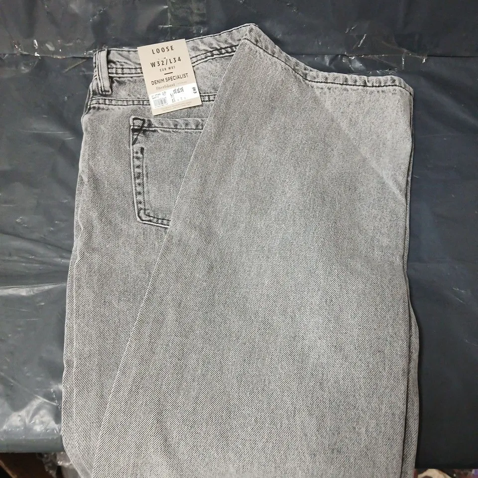 RIVER ISLAND MENS DENIM LOOSE FIT JEANS - GREY - SIZE W32 L34