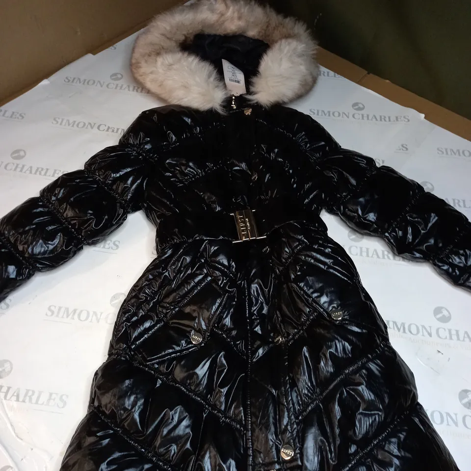 GIRLS PADDED BELT COAT WITH FAUX FUR HOOD SIZE 6 YRS
