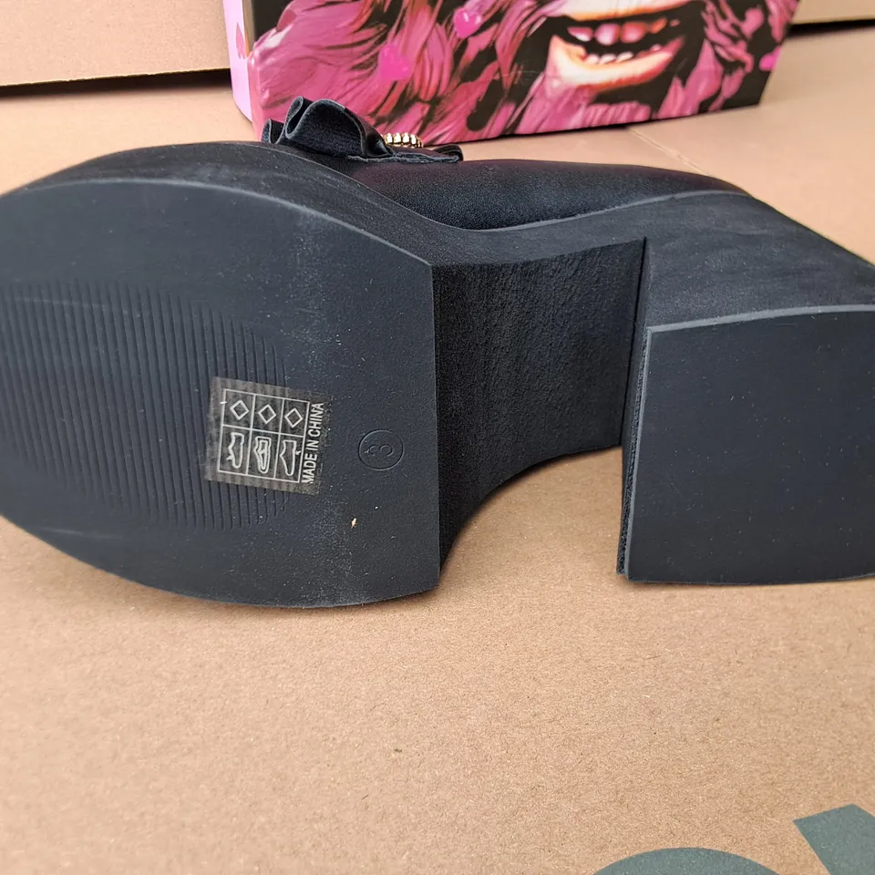 BRAND NEW BOXED KOI DARK DELIGHTS CHUNKY HEARTS SHOE IN BLACK- UK 4
