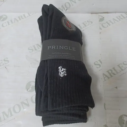 PRINGLE NATURAL BAMBOO SPORT SOCKS IN BLACK - UK 7-11 - 3 PAIRS