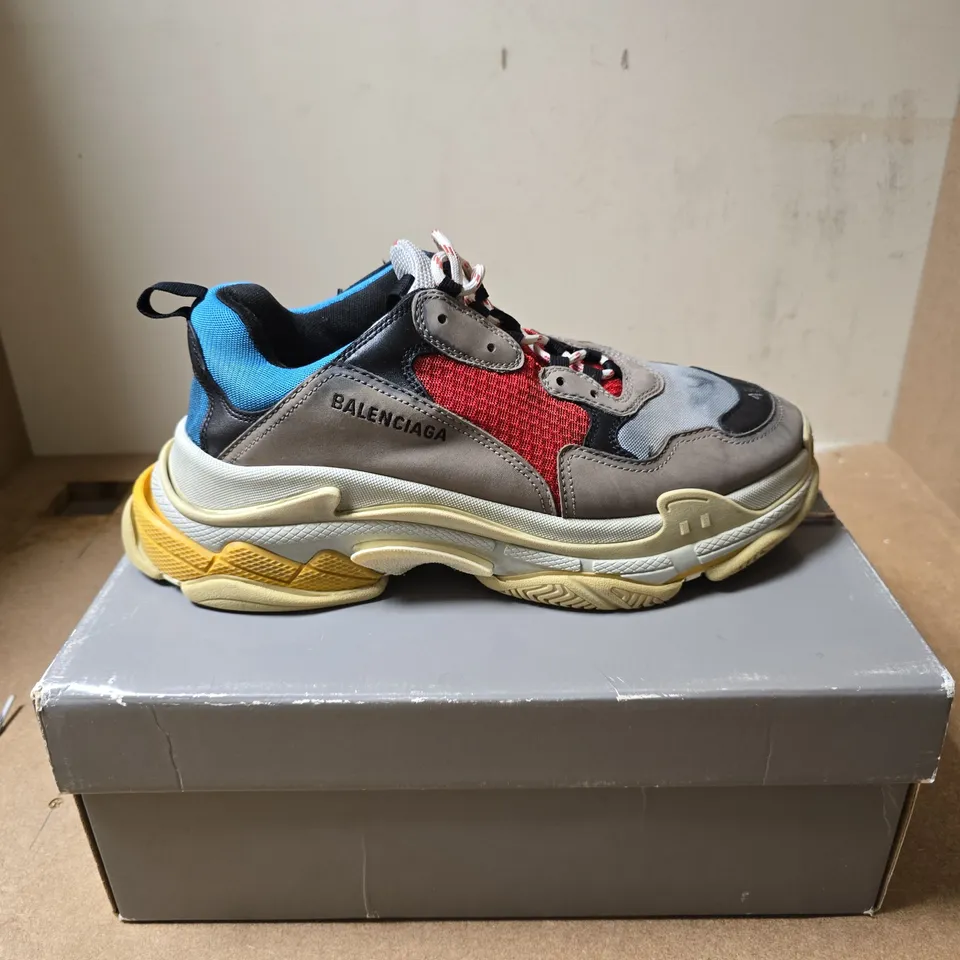 BALENCIAGA TRIPLE S TRAINERS – GREY/RED/BLUE – UK 11