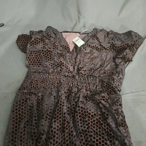 ANTHROPOLOGIE PETITES DRESS – BROWN WITH BLACK PERFORATED PATTERN, SIZE S PETITE