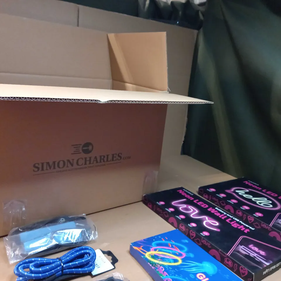 LOT OF APPROX 10 ASSORTED HOUSEHOLD ITEMS TO INCLUDE: NEON LED WALL LIGHT, ELEPHANT MONEY BOX, GLOW STICK
