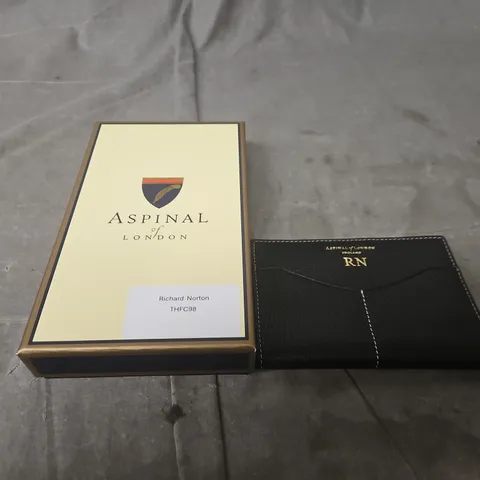 ASPINAL OF LONDON LEATHER CARDHOLDER WITH RN INITIALS – BLACK
