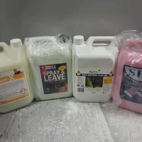 APPROXIMATELY 4 LIQUIDS TO INCLUDE SBR PLASTERERS BLEND (5L), PUREFLAX NATURAL FLAX OIL (5L), CLEANSMART ODOUR-X (5L), ETC - COLLECTION ONLY