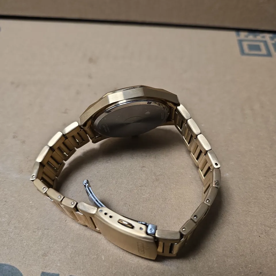 CITIZEN ECO-DRIVE WATCH – GOLD TONE STAINLESS STEEL BRACELET, BLUE DIAL