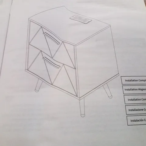 BOXED BEDSIDE TABLE WITH 2 DRAWERS AND POWER STATION, MODERN NIGHTSTAND - BLACK