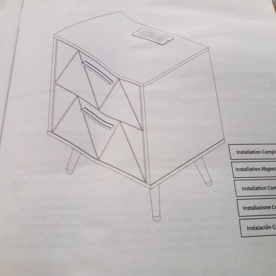 BOXED BEDSIDE TABLE WITH 2 DRAWERS AND POWER STATION, MODERN NIGHTSTAND - BLACK