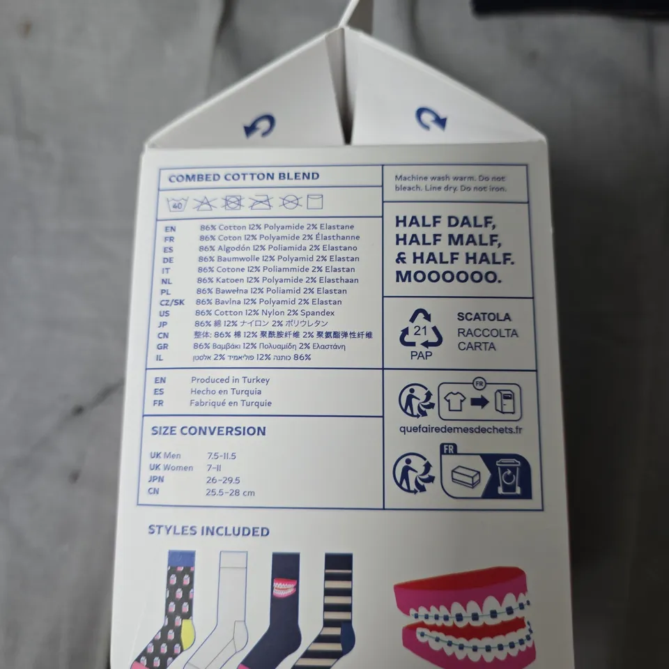 HAPPY SOCKS MILK CARTON GIFT SET – 4 PAIRS ADULT CREW SOCKS