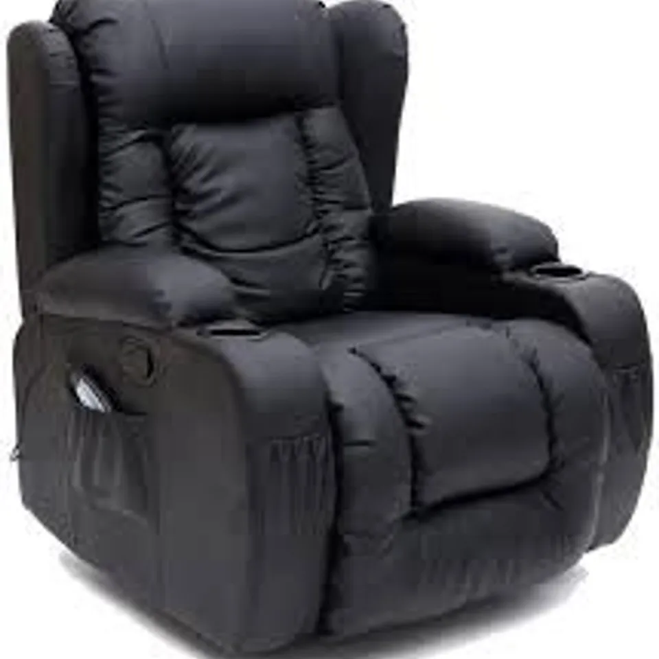 BOXED DESIGNER BLACK LEATHER SWIVEL MASSAGE RECLINER CHAIR (1 BOX) RRP £339.99