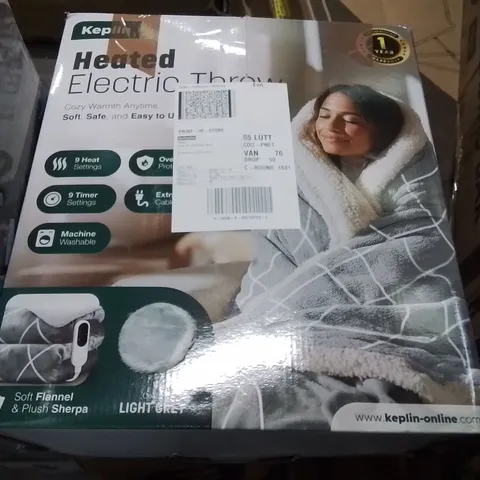 BOXED KEPLIN HEATED ELECTRIC THROW LIGHT GREY