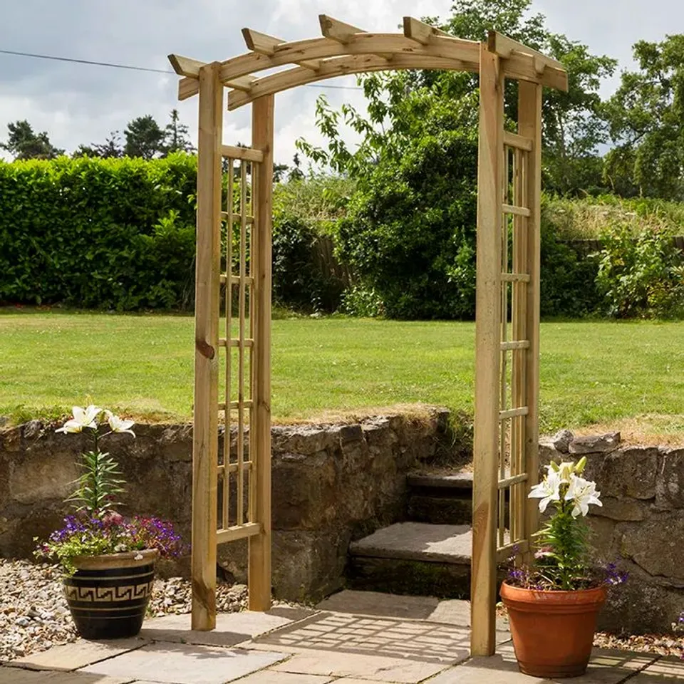 BOXED MONTEREY 134CM W × 72CM D SOLID WOOD ARBOUR IN NATURAL 