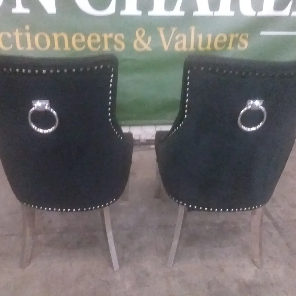 SET OF 2 DESIGNER BLACK VELVET BUTTON BACK DINING CHAIRS (CHROME LEG)