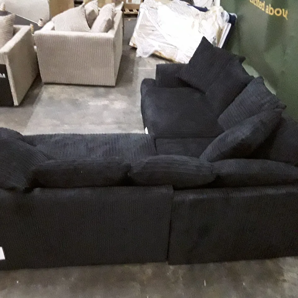 QUALITY DESIGNER L-SHAPED CORNER SOFA - BLACK CORDUROY FABRIC 