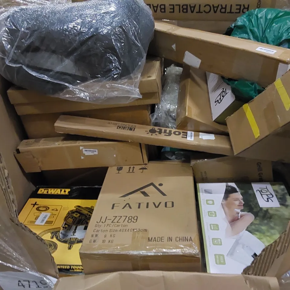 PALLET TO CONTAIN ASSORTED HOUSEHOLD ITEMS AND CONSUMER PRODUCTS. INCLUDING SMART HEATER, AIR FRYERS, FABRIC SHOE RACK, CHRISTMAS TREE, VACUUM CLEANER ETC