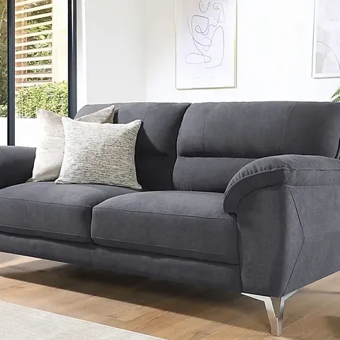 BOXED DESIGNER MADRID SLATE GREY PLUSH FABRIC THREE SEATER SOFA (1 BOX)